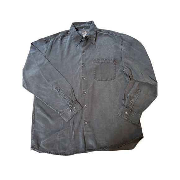 Weekendz off long sleeve relaxed carbon tencel button up pocket shirt L - Picture 2 of 5